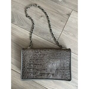 Judith Ripka Crocodile Embossed Leather Shoulder Bag Or Clutch With Silver Strap
